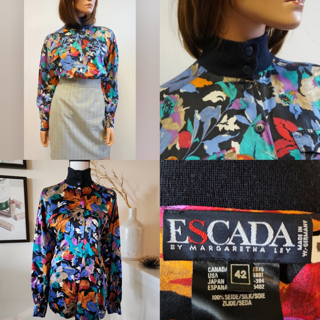 Vintage Escada Silk Autumn Leaves Blouse By Margaretha Ley